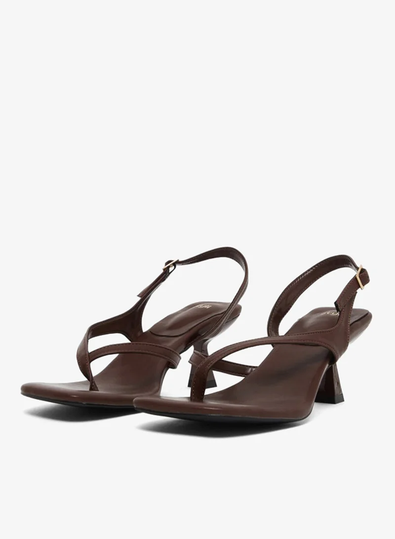 Styli Brown Kitten Heel Thong Sandals