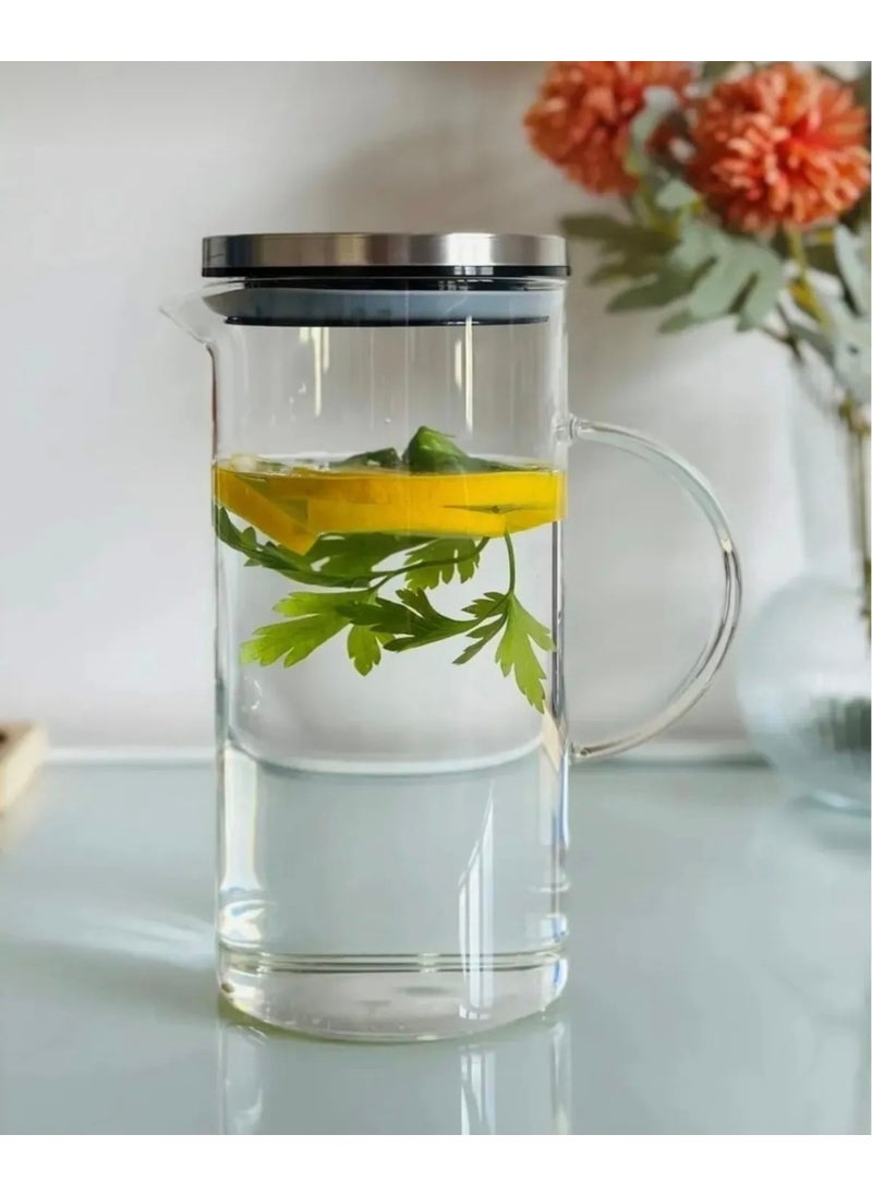 Kitchen Pembelia Borosilicate Glass 1200CC Jug with Metal Stainless Lid  - Image 1