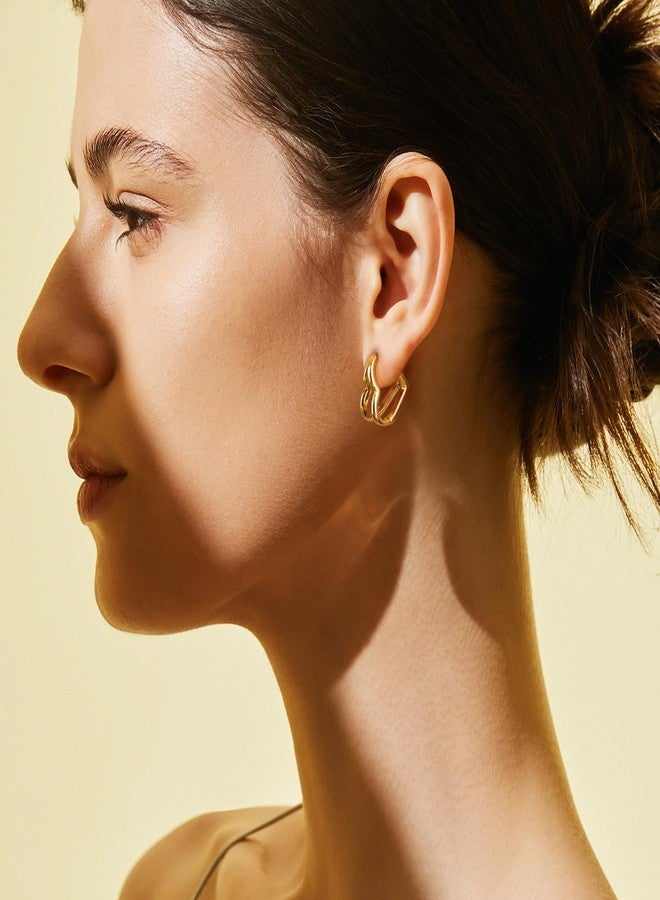 ALEXCRAFT Heart Hoop Earrings for Women, 925 Sterling Silver Huggie Hoop Hypoallergenic Elegant Lightweight Silver Small Cartilage Double Heart Shape Earrings for Women, Brass, No Gemstone - Image 5