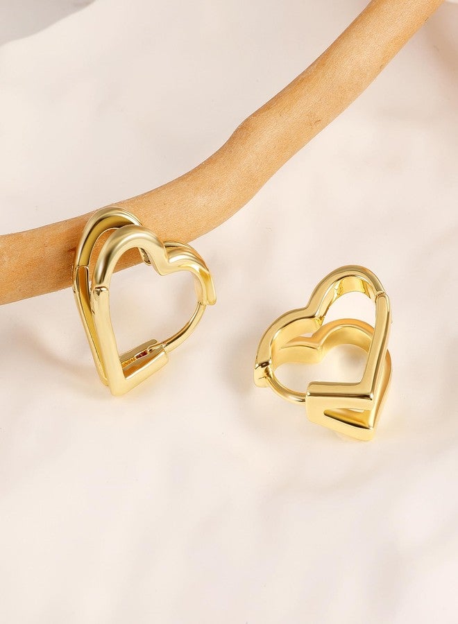 ALEXCRAFT Heart Hoop Earrings for Women, 925 Sterling Silver Huggie Hoop Hypoallergenic Elegant Lightweight Silver Small Cartilage Double Heart Shape Earrings for Women, Brass, No Gemstone - Image 4