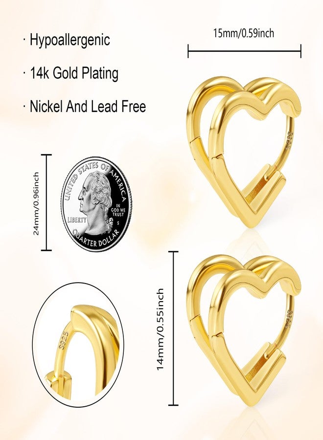 ALEXCRAFT Heart Hoop Earrings for Women, 925 Sterling Silver Huggie Hoop Hypoallergenic Elegant Lightweight Silver Small Cartilage Double Heart Shape Earrings for Women, Brass, No Gemstone - Image 3