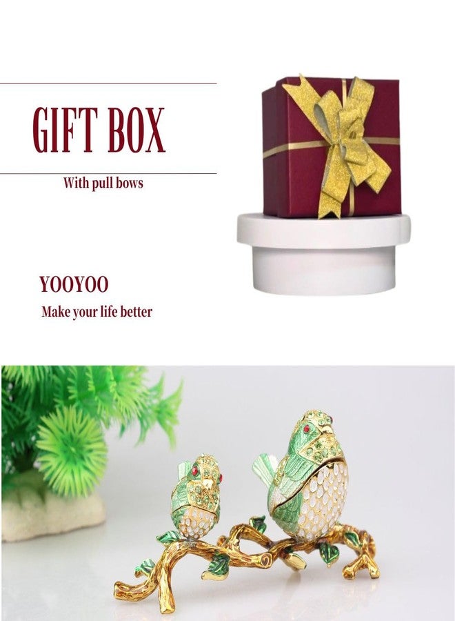 YOOYOO Lovebirds Trinket Boxes Hinged, Pretty Couple Birds Enameled Jewelry Boxes, Two Loving Cute Songbirds, 2 Pcs, A Pair Green Birds Figurine, Hand-Painted Gifts For Bird Lovers Girls Women Home Decor - Image 3