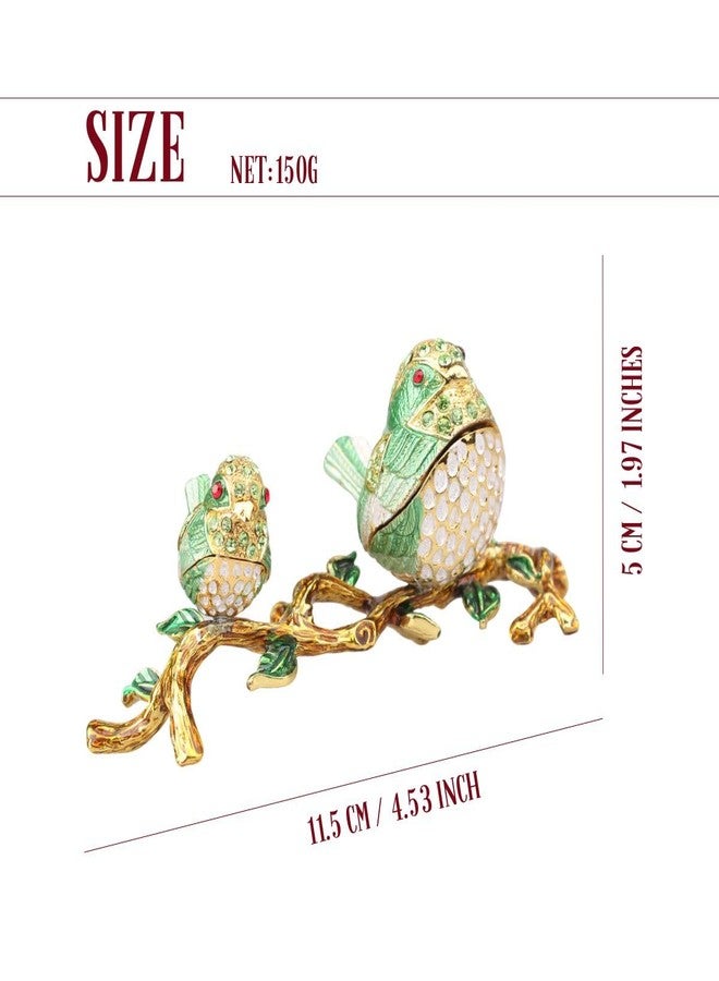 YOOYOO Lovebirds Trinket Boxes Hinged, Pretty Couple Birds Enameled Jewelry Boxes, Two Loving Cute Songbirds, 2 Pcs, A Pair Green Birds Figurine, Hand-Painted Gifts For Bird Lovers Girls Women Home Decor - Image 5