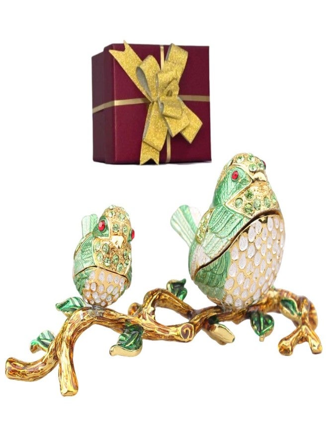 YOOYOO Lovebirds Trinket Boxes Hinged, Pretty Couple Birds Enameled Jewelry Boxes, Two Loving Cute Songbirds, 2 Pcs, A Pair Green Birds Figurine, Hand-Painted Gifts For Bird Lovers Girls Women Home Decor - Image 1