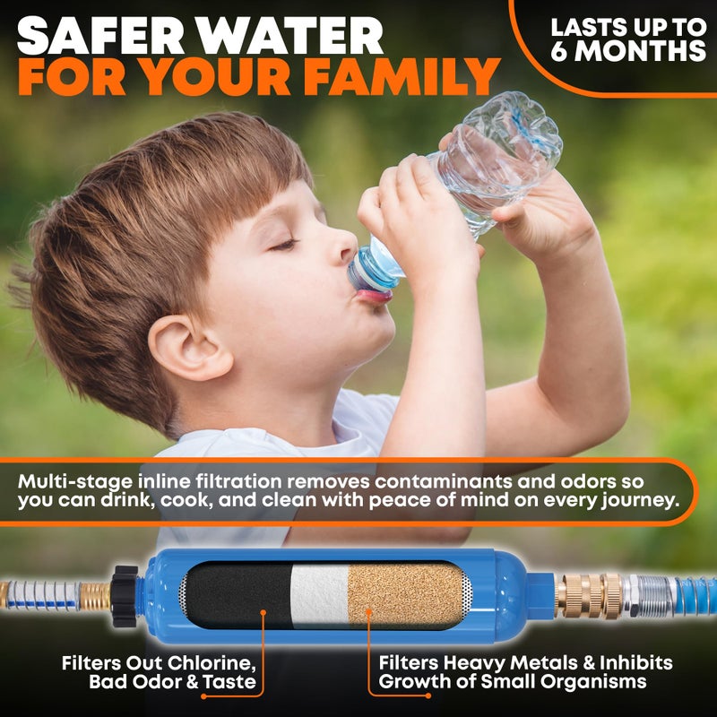 rVandtt RV Fresh Water Kit - RV Water Pressure Regulator, Inline Water Filter, Hose Splitter, Brass Elbow, Flexible Connector, Hose Quick Connects, Leak Repair Kit, and Carrying Case - Image 4