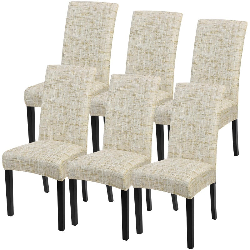 SearchI Dining Room Chair Covers Set of 6 Stretch Printed Parsons Chair Slipcovers Removable Washable Kitchen Chair Protector Cover for Dining Room Hotel Ceremony Beige LinenLook Print - Image 2