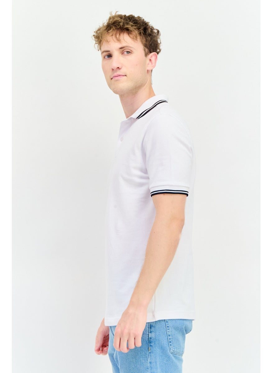 English Laundry Men Regular Fit Textured Short Sleeves Polo Shirt, White  - Image 3