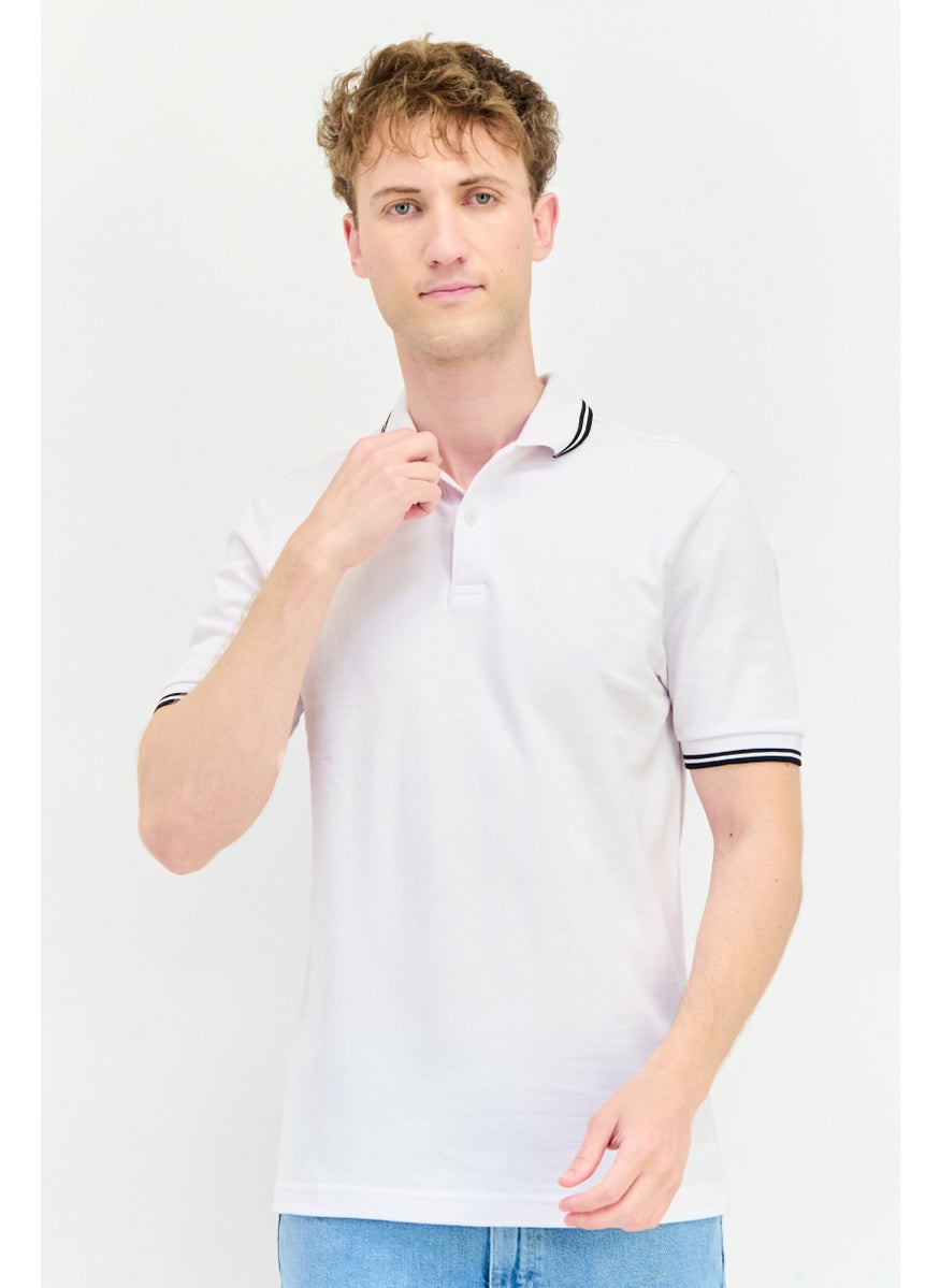 English Laundry Men Regular Fit Textured Short Sleeves Polo Shirt, White  - Image 1