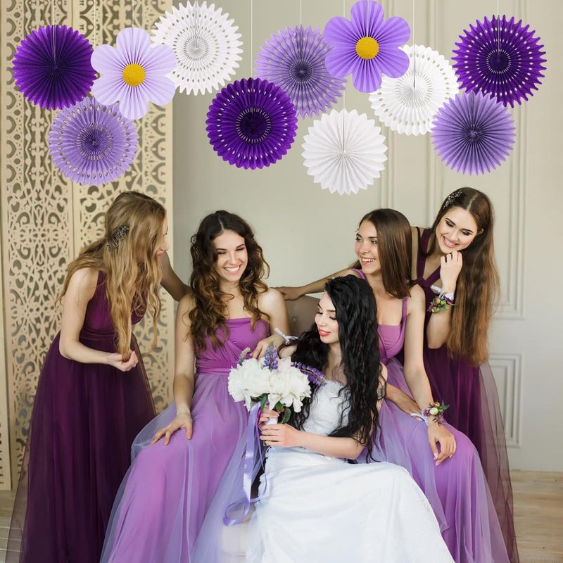 Zilue Paper Fans Party Decorations Paper Flowers Decorations For Wall Classroom Floral Backdrop Baby Shower Birthday Party Flower Wall Decor Pack Of 11 Purple - Image 5