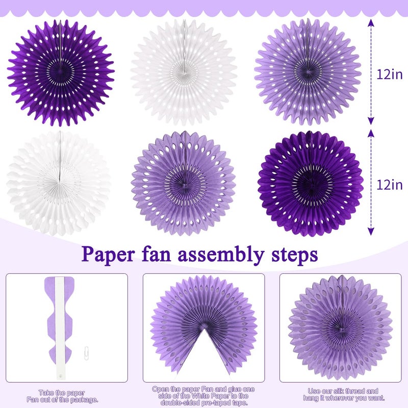 Zilue Paper Fans Party Decorations Paper Flowers Decorations For Wall Classroom Floral Backdrop Baby Shower Birthday Party Flower Wall Decor Pack Of 11 Purple - Image 3