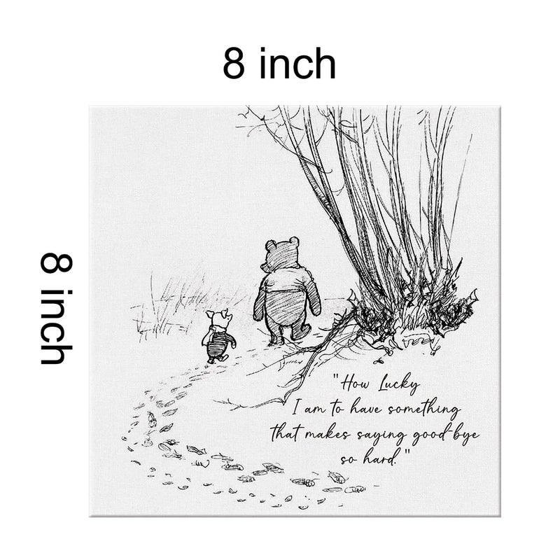 Dolimifa Classic Winnie the Pooh Quote Wall Art Decor How Lucky I am to Have Something That Makes Saying Goodbye So Hard Canvas Painting Pictures Framed Print Sign Artwork Ready to Hang (8x8 Inch) - Image 3