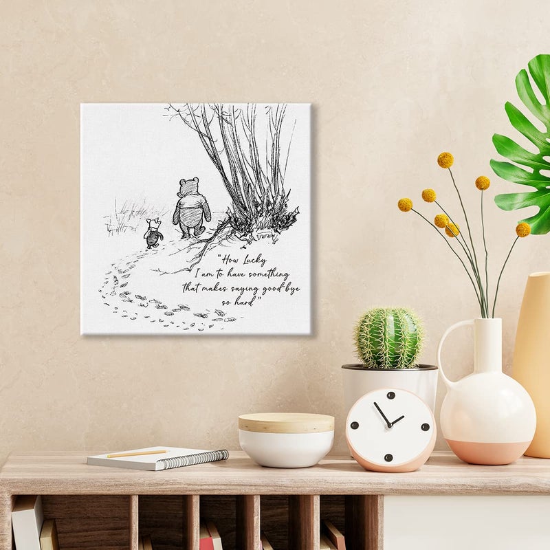Dolimifa Classic Winnie the Pooh Quote Wall Art Decor How Lucky I am to Have Something That Makes Saying Goodbye So Hard Canvas Painting Pictures Framed Print Sign Artwork Ready to Hang (8x8 Inch) - Image 2