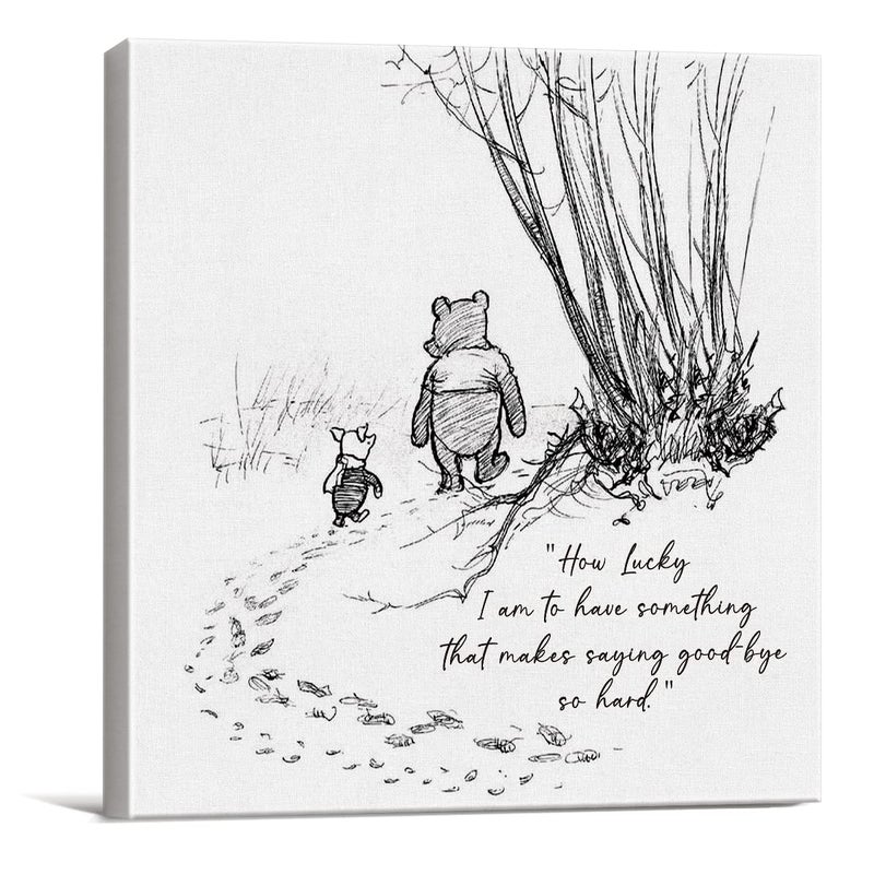 Dolimifa Classic Winnie the Pooh Quote Wall Art Decor How Lucky I am to Have Something That Makes Saying Goodbye So Hard Canvas Painting Pictures Framed Print Sign Artwork Ready to Hang (8x8 Inch) - Image 1