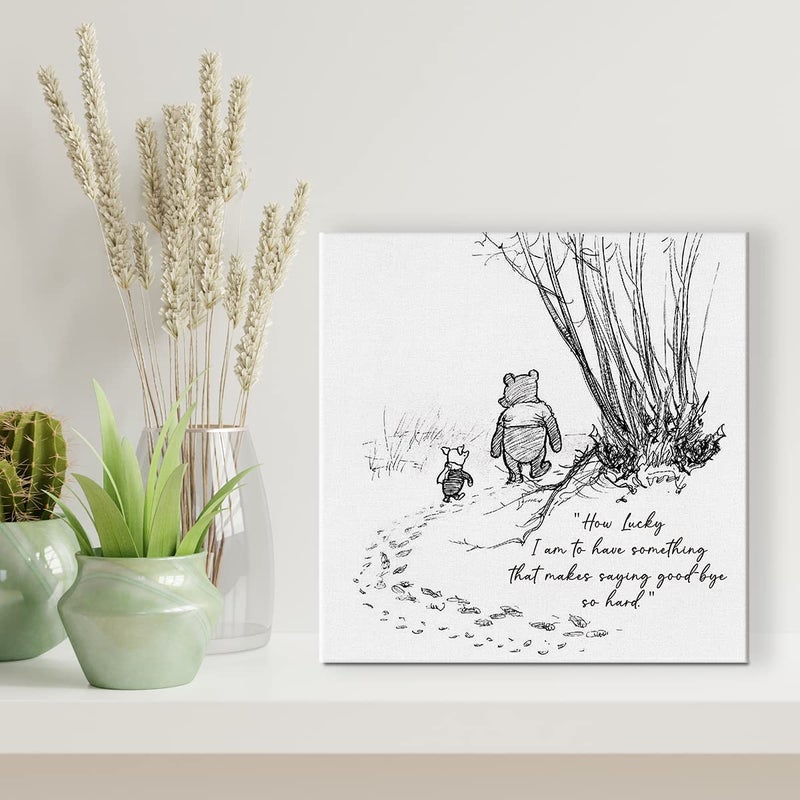 Dolimifa Classic Winnie the Pooh Quote Wall Art Decor How Lucky I am to Have Something That Makes Saying Goodbye So Hard Canvas Painting Pictures Framed Print Sign Artwork Ready to Hang (8x8 Inch) - Image 4