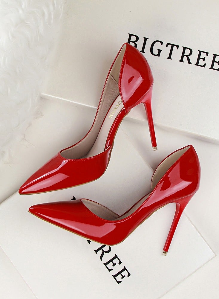 BIGTREE Women's Solid Color Fashionable Stiletto Pumps 10.5cm Elegant Gorgeous Closed Pointed Toe Slip On Solid High Heels Red  - Image 3
