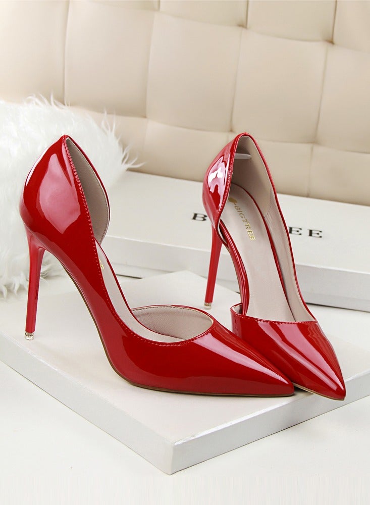 BIGTREE Women's Solid Color Fashionable Stiletto Pumps 10.5cm Elegant Gorgeous Closed Pointed Toe Slip On Solid High Heels Red  - Image 2