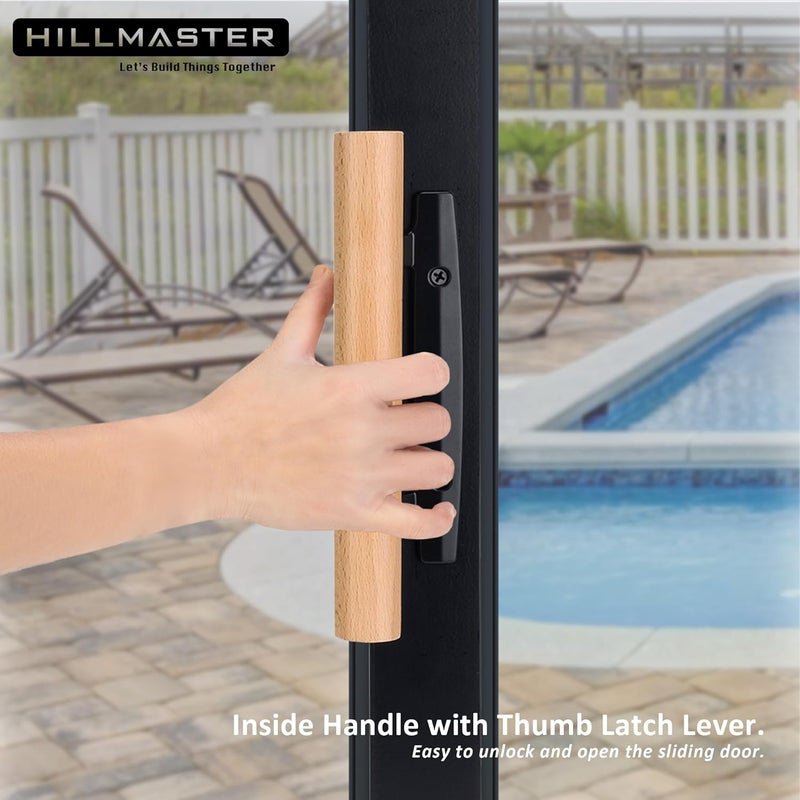 HILLMASTER Patio Sliding Door Handle Set with Mortise Lock 45°,Mortise Style Reversible Design Non-keyed Sliding Patio Glass Door Handles Patio Door Lock,Fits 3-15/16"Screw Hole Spacing Black Finish - Image 5