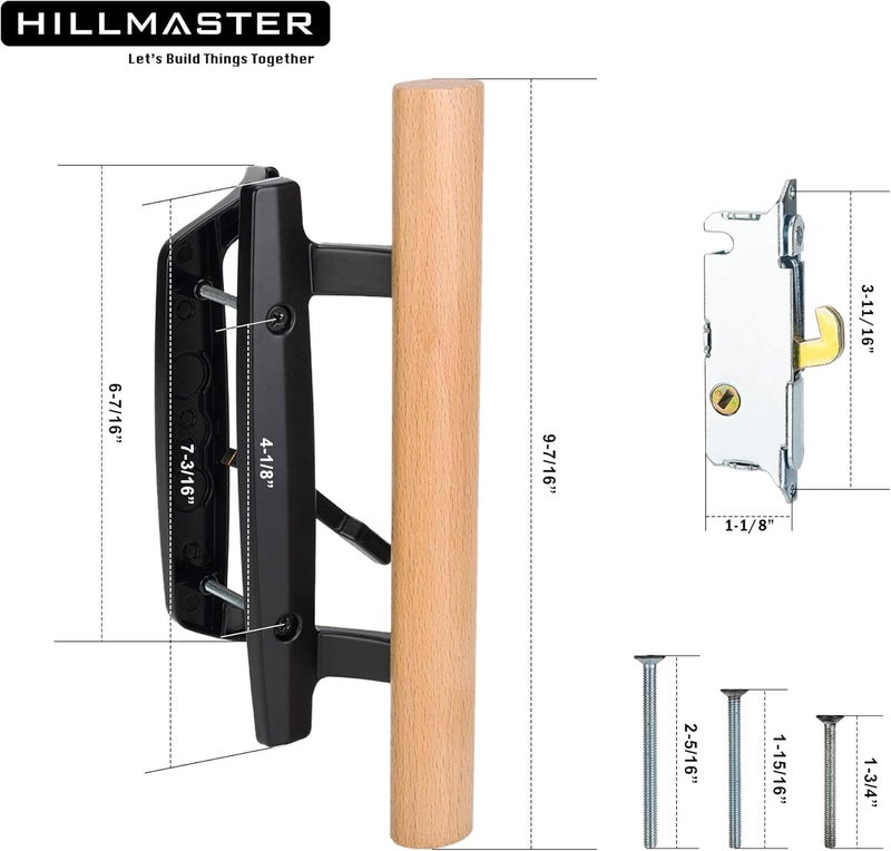 HILLMASTER Patio Sliding Door Handle Set with Mortise Lock 45°,Mortise Style Reversible Design Non-keyed Sliding Patio Glass Door Handles Patio Door Lock,Fits 3-15/16"Screw Hole Spacing Black Finish - Image 2