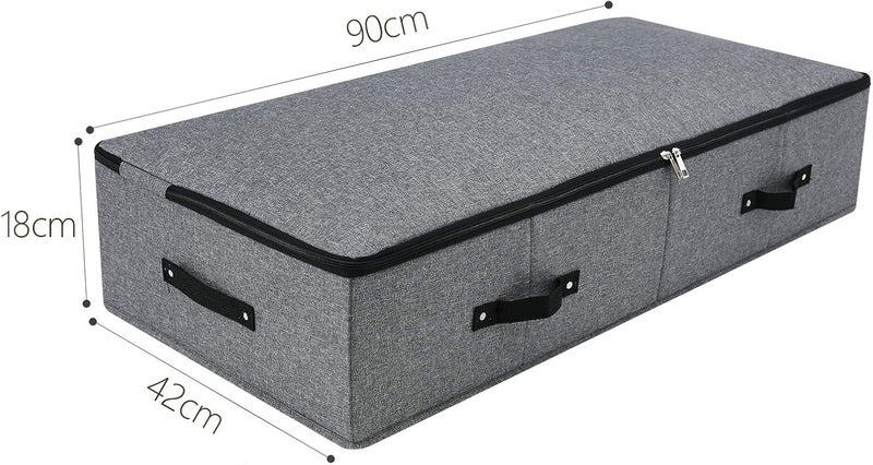 Omygarden Foldable Sturdy Underbed Storage Box with Handle, Zip Lid, Blankets, Clothes, Duvets, Storage Container Organiser for Bedroom and Closet, 90 x 42 x 18 cm, Black Grey - Image 2