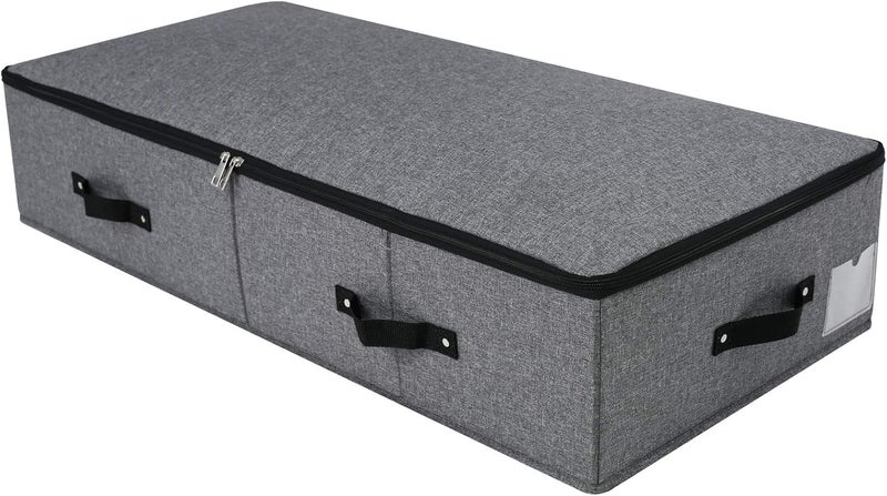 Omygarden Foldable Sturdy Underbed Storage Box with Handle, Zip Lid, Blankets, Clothes, Duvets, Storage Container Organiser for Bedroom and Closet, 90 x 42 x 18 cm, Black Grey - Image 1