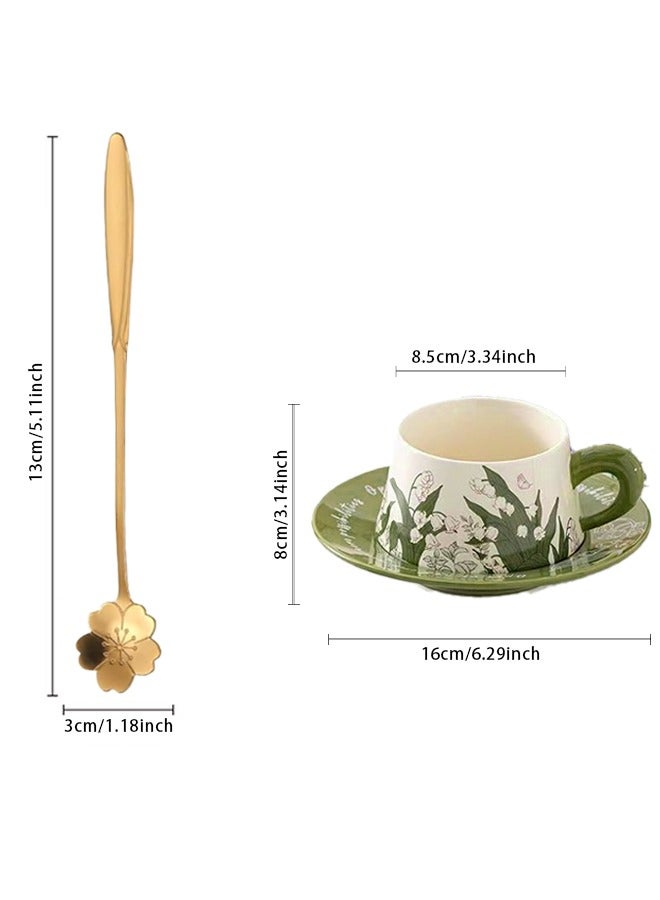 بوفان مجموعة أكواب قهوة بنمط زهور عتيقة سعة 9 أونصة، هدايا صداقة وأعياد ميلاد للنساء، كوب سيراميك سميك للكابتشينو واللاتيه والكاكاو، آمن للاستخدام في غسالة الأطباق والميكروويف، كوب وصحن شاي - Image 2