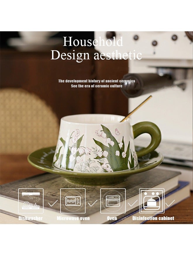 بوفان مجموعة أكواب قهوة بنمط زهور عتيقة سعة 9 أونصة، هدايا صداقة وأعياد ميلاد للنساء، كوب سيراميك سميك للكابتشينو واللاتيه والكاكاو، آمن للاستخدام في غسالة الأطباق والميكروويف، كوب وصحن شاي - Image 3