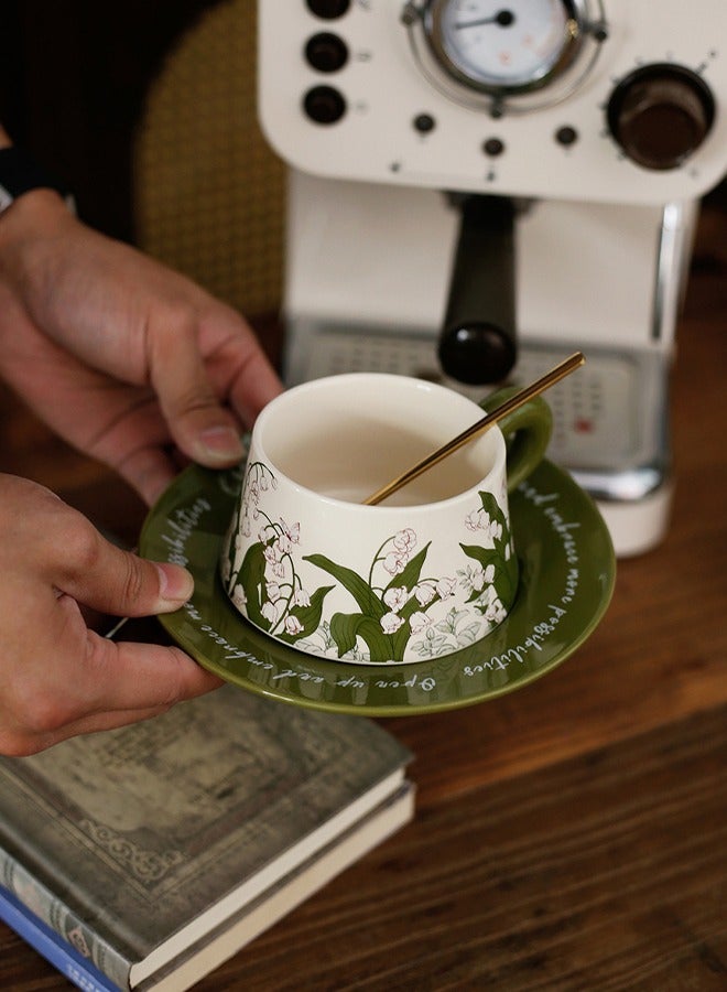 بوفان مجموعة أكواب قهوة بنمط زهور عتيقة سعة 9 أونصة، هدايا صداقة وأعياد ميلاد للنساء، كوب سيراميك سميك للكابتشينو واللاتيه والكاكاو، آمن للاستخدام في غسالة الأطباق والميكروويف، كوب وصحن شاي - Image 4