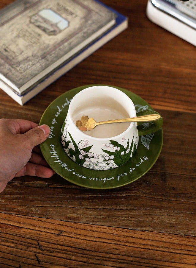 بوفان مجموعة أكواب قهوة بنمط زهور عتيقة سعة 9 أونصة، هدايا صداقة وأعياد ميلاد للنساء، كوب سيراميك سميك للكابتشينو واللاتيه والكاكاو، آمن للاستخدام في غسالة الأطباق والميكروويف، كوب وصحن شاي - Image 5