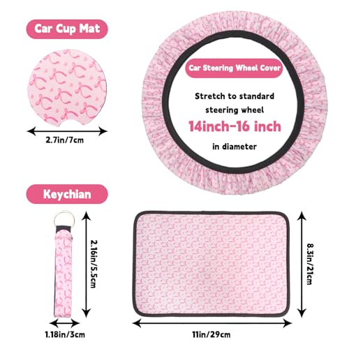 JINGSEN 15 Pcs Pink Butterfly Car Steering Wheel Cover Center Console Armrest Pad Headrest Seat Belt Cover Handbrake Cover Keychain Coaster Full Set Car SUV - Image 4