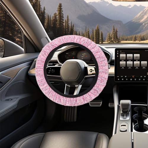 JINGSEN 15 Pcs Pink Butterfly Car Steering Wheel Cover Center Console Armrest Pad Headrest Seat Belt Cover Handbrake Cover Keychain Coaster Full Set Car SUV - Image 3