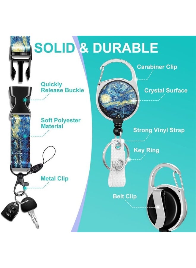 LEBOCADO ID Card Holder, Retractable Badge Holder Set With Breakaway Lanyard And Vertical ID Card Case, Starry Night Style Protective Name Tag Keychain For Nurses, Teachers And Office Workers - Image 3