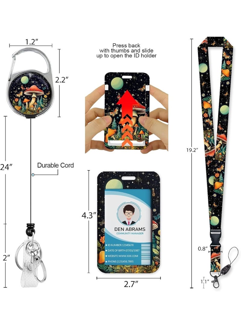 LEBOCADO ID Card Holder, Retractable Badge Holder Set With Breakaway Lanyard And Vertical ID Card Case, Starry Night Style Protective Name Tag Keychain For Nurses, Teachers And Office Workers - Image 2