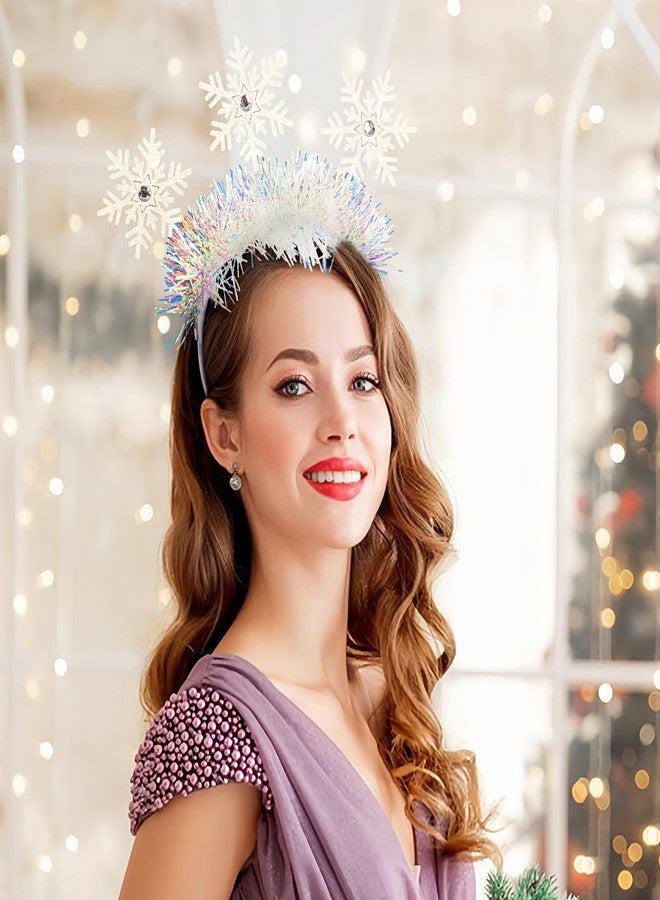 Doneace Christmas Headband Snowflake Hair Bands Glitter Snowflakes Rhinestone Hair Hoop New Year Hair Accessories for Women Girls Christmas Holiday Happy New Year Winter Party Supplies - Image 5