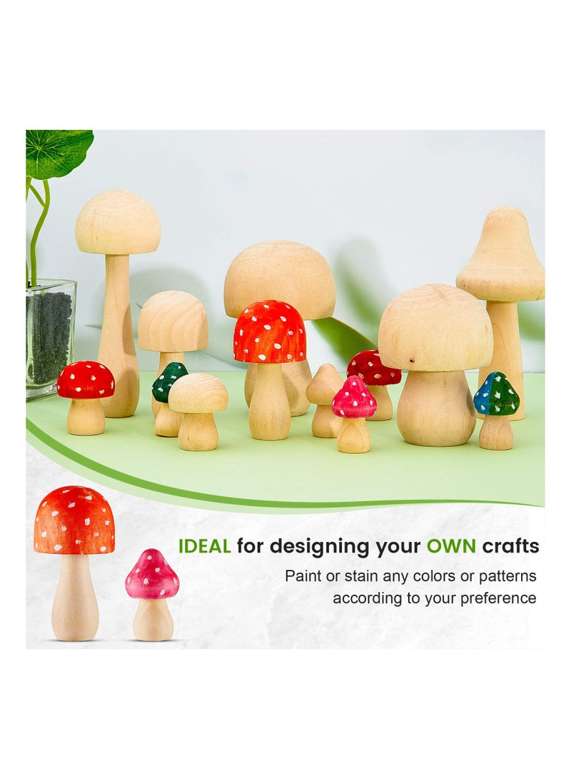 SYOSI 14 Pieces Unfinished Wooden Mushroom Natural Wooden Mushrooms Mini Mushroom Various Sizes Wooden Mushroom for Arts and Crafts Projects Decoration - Image 2