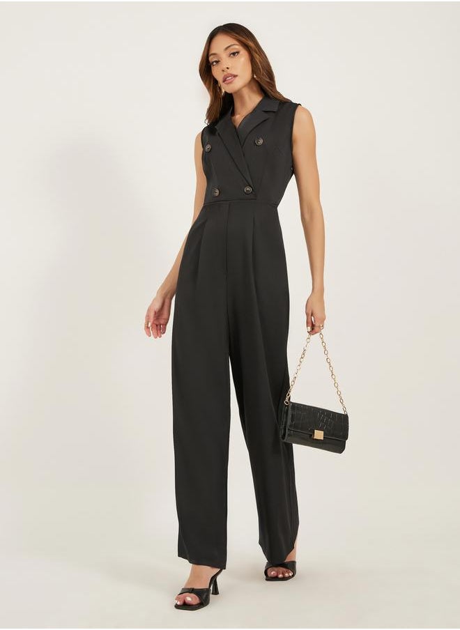 Styli Notch Lapel Double Breasted Wide Leg Jumpsuit  - Image 1