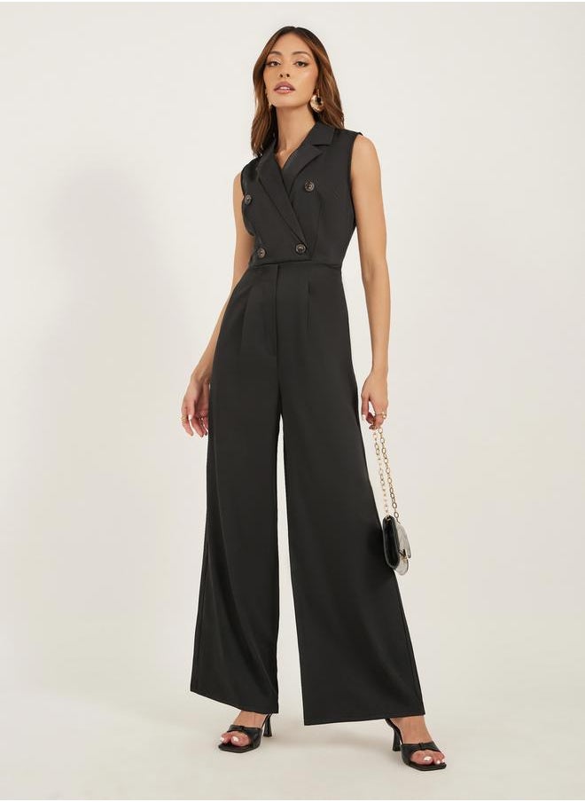 Styli Notch Lapel Double Breasted Wide Leg Jumpsuit  - Image 2