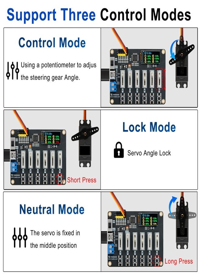 Treedix RC Digital Servo Tester, LCD Real-time Display, 6 Channels Servo Controller Board, DC5-8.4V RC Servo Tester with Over-Current Protection for RC Car Airplane Robots Mechanical Claws Tester Tool - Image 3
