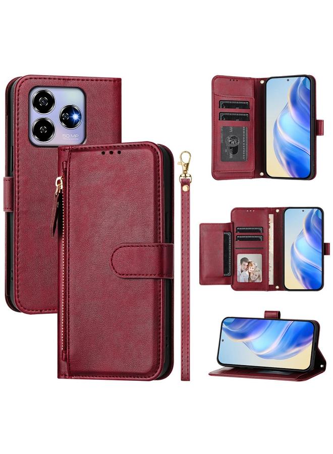 The Bros Case For ZTE Blade V60 Design / Axon 60 Multi-Card Slots Zipper Wallet Leather Phone Case