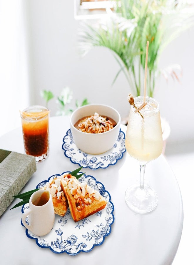 JarThenaAMCS 50Pcs Blue and White Floral Paper Plates Chinoiserie Vintage Flowers Scalloped Disposable Plates Decorative Dinner Plates for Birthday Baby Shower Wedding Table Decor - Image 4