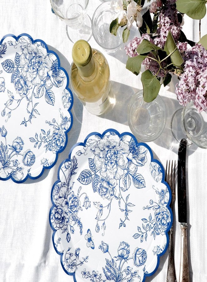 JarThenaAMCS 50Pcs Blue and White Floral Paper Plates Chinoiserie Vintage Flowers Scalloped Disposable Plates Decorative Dinner Plates for Birthday Baby Shower Wedding Table Decor - Image 5