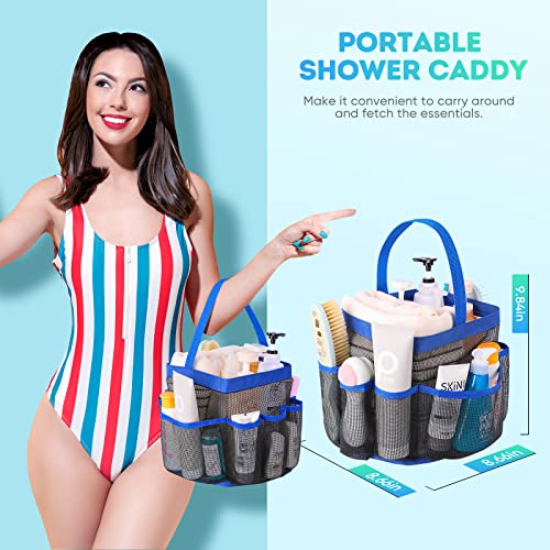 EUDELE Mesh Shower Caddy Portable for College Dorm Room Essentials,Portable Shower Caddy Dorm with 8-Pocket Large Capacity,Shower Bag for Beach,Swimming,Gym-Blue - Image 4