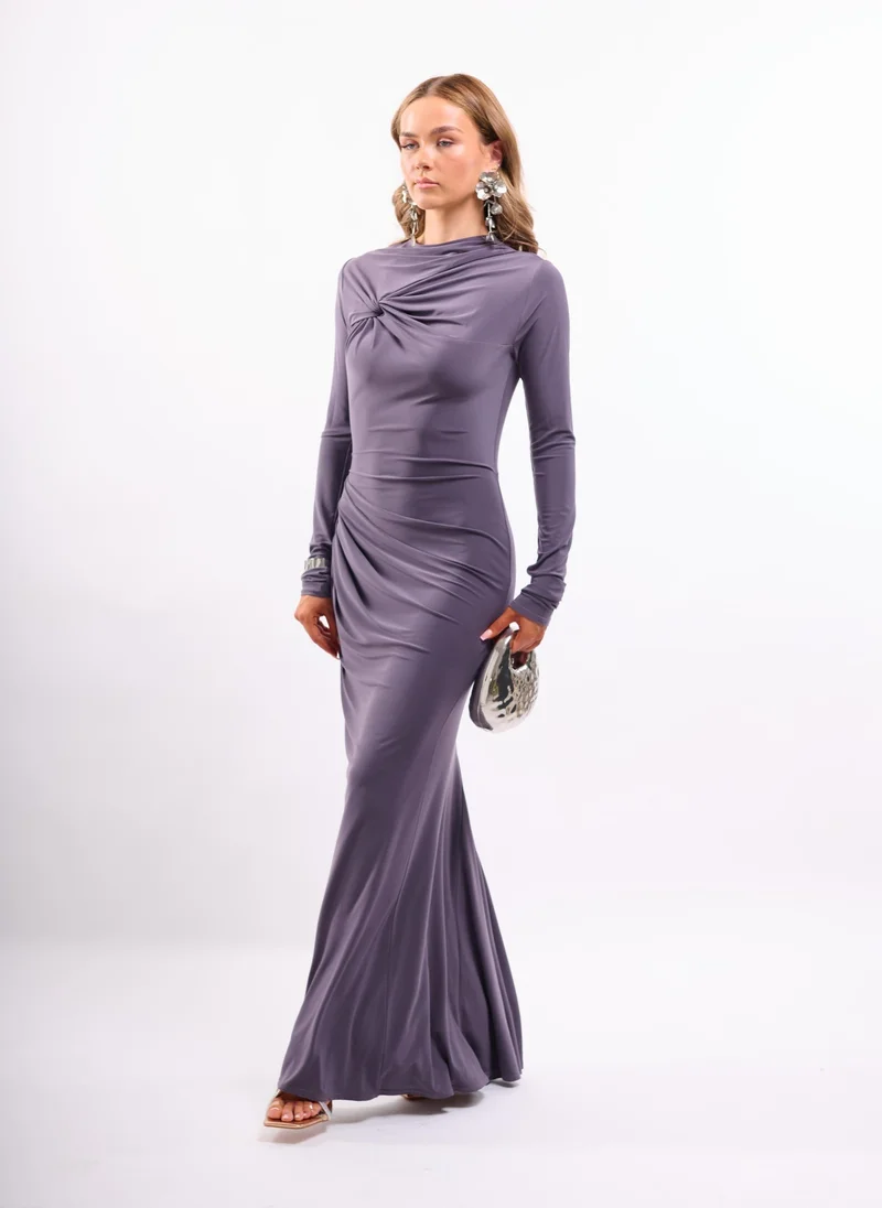 Faia mauve Jersey Maxi Dress with Twist Knot Detail in Charcoal for Women | Best Price UAE