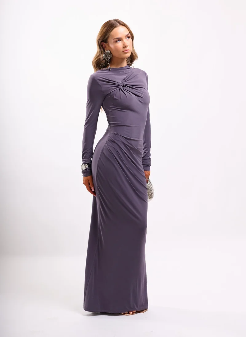 Faia mauve Jersey Maxi Dress with Twist Knot Detail in Charcoal for Women | Best Price UAE