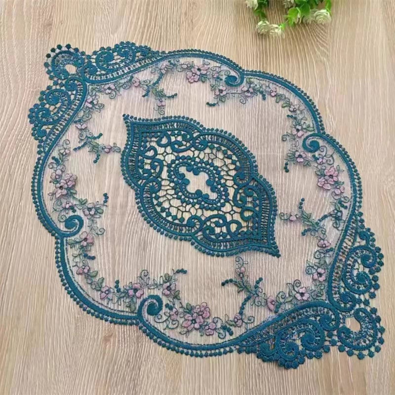 2Pack 12x18in Retro Lace Placemats French Crochet Doilies Handmade Embroidered Table Mats Green