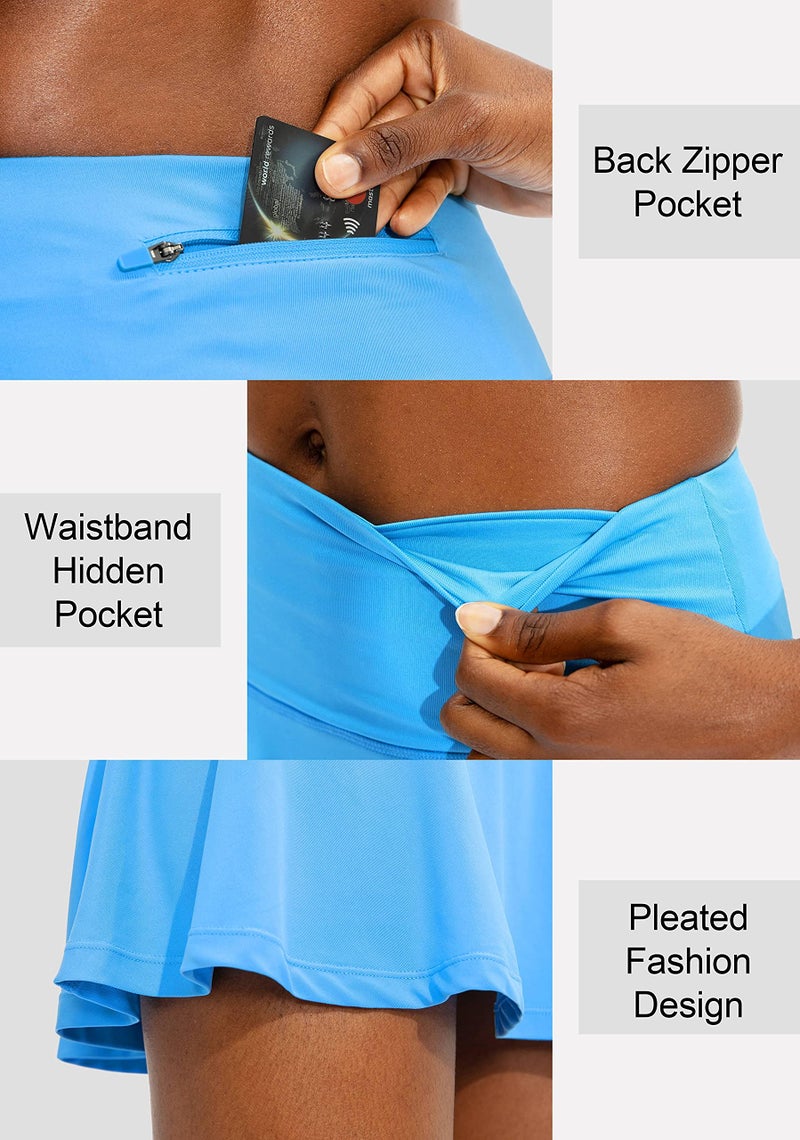 SANTINY Pleated Tennis Skirt for Women with 4 Pockets Women's High Waisted Athletic Golf Skorts Skirts for Running Casual (Light Blue_L) - Image 5