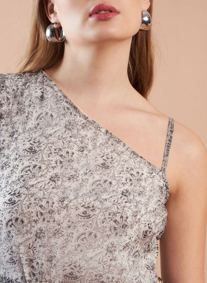 Freehand Women Fit and Flared All Over Print One Shoulder Long Sleeve One Shoulder Dress - Image 3