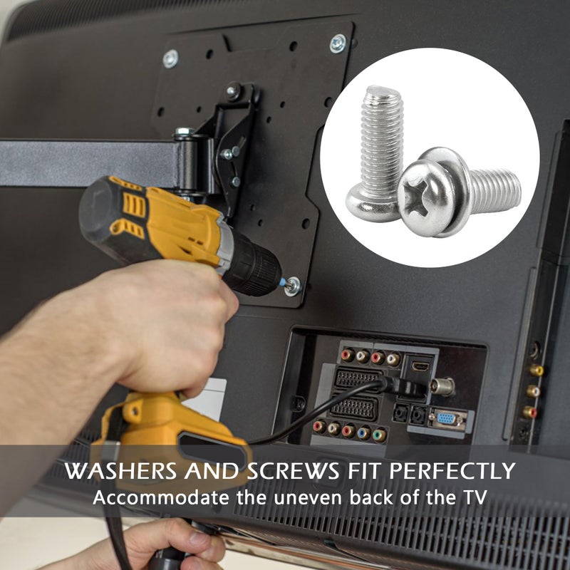 Quacc Universal TV Mounting Hardware Kit 24 PCS M4 M6 M8 Stainless Steel Screws Washers for VESA Wall Mount TV and Monitor Bracket Fixing - Image 4