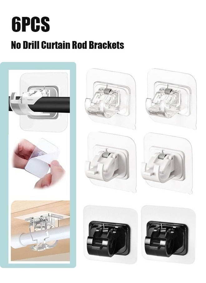 ZVEV No Drill Curtain Rod Brackets No Drilling Self Adhesive Curtain Rod Holder Hooksï¼6PCS/Clear/White/Blackï¼ - Image 1
