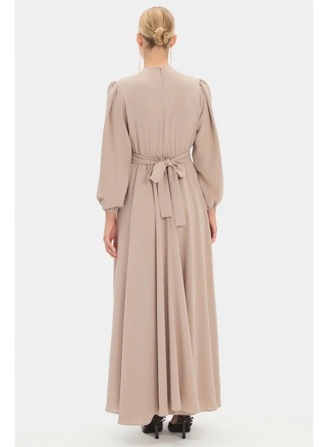 JUNE June Women Stone Detailed Flowy Abaya Beige