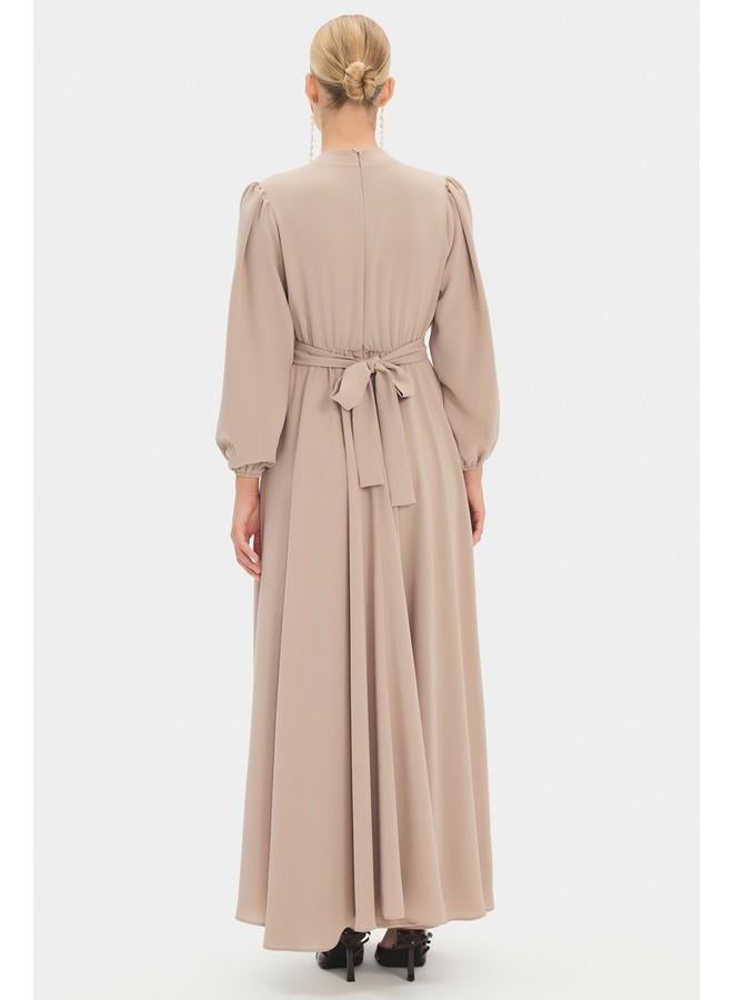 جون عباية نسائية بتفاصيل حجرية بلون بيج فضفاضة - Image 5